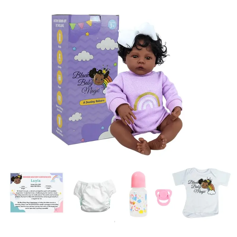 Black Baby Magic, Lifelike Reborn African American Superpower Destiny Dolls, Best 6 Piece Gift Set Playset, Realistic Soft Body, 17 Inch Newborn Babies, Curly Natural Hair, Black Girl (Layla)