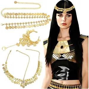 Egyptian Costume Accessories Golden Hair Clips Egyptian Headpiece Golden Necklace Halloween Costumes Cleopatra Party Decoration