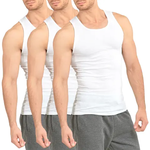 Men's 3-Pack 100% Cotton Basic Ribbed A-Shirts - Lightweight, Breathable Sleeveless Undershirts, Athletic Gym Clothes for Regular/Big & Tall (S-3XL), Classic Plain White Tank Top