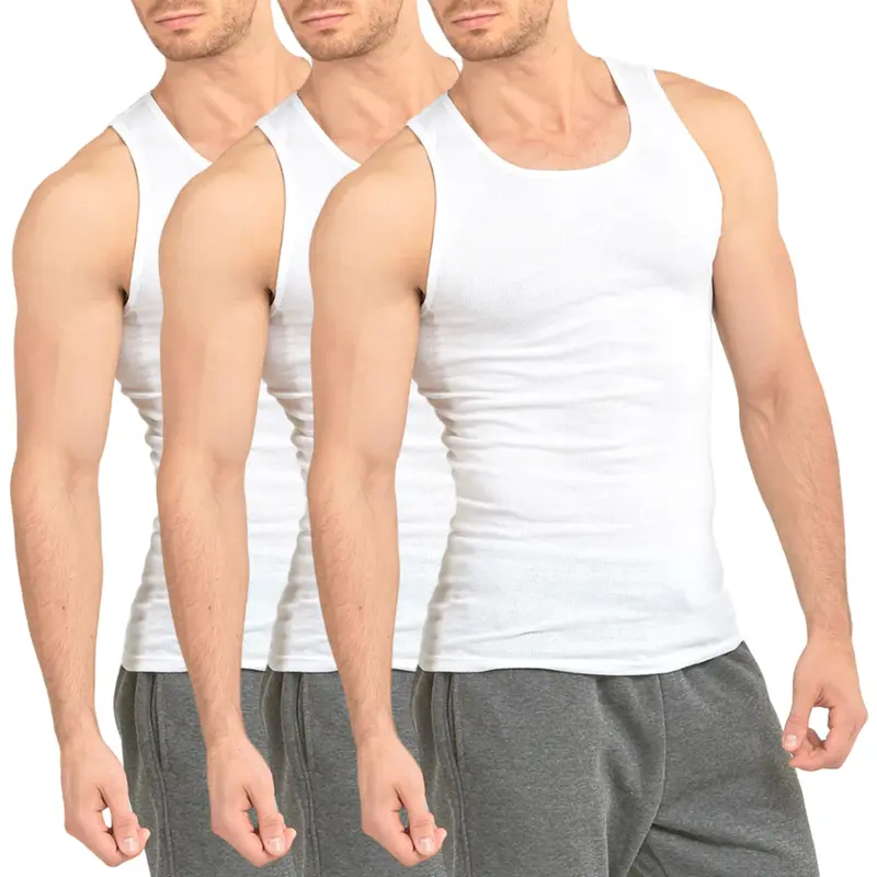 Men's 3-Pack 100% Cotton Basic Ribbed A-Shirts - Lightweight, Breathable Sleeveless Undershirts, Athletic Gym Clothes for Regular/Big & Tall (S-3XL), Classic Plain White Tank Top