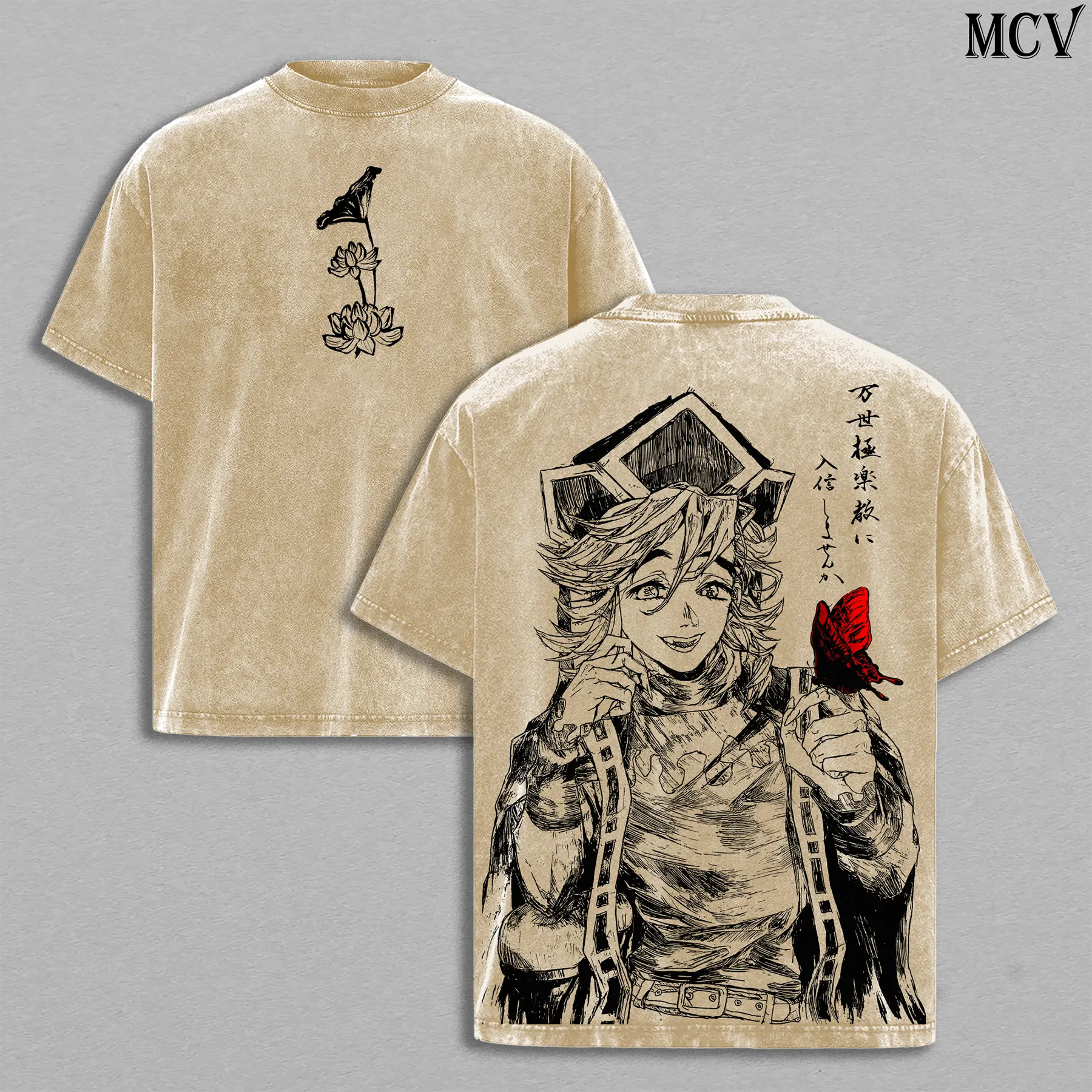 Doma Upper Rank 2 Tee – Demon Slayer Kimetsu no Yaiba Vintage Washed Oversized Heavy Cotton Anime Manga T-Shirt, Retro Streetwear Graphic Top Unisex Gift for Otaku Fans MCV