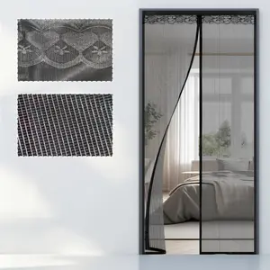 Magnetic gauze curtain, Retractable door screen for porch, bedroom and living room - heavy non drilling with Flat noodles screen system for mosquito prevention, insect barrier, can be installed on sliding doors