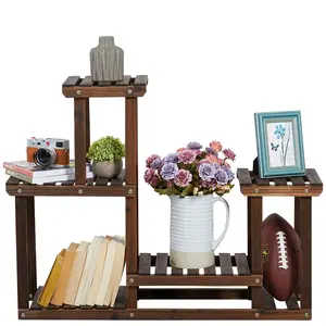 Yaheetech Tiered Wood Plant Stand 4 Tier Plant Flower Display Stand Carbonized Indoors/Outdoors Ample for 7 Potted Plants
