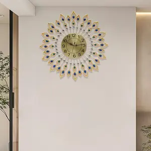 Modern Large Size Metal Acrylic Wall Mount Wall Clock - 67cm Diameter, Peacock-Inspired, Quartz Movement, Perfect for Living Room, Home Decor