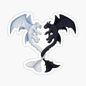 Cute Toothless Dragon Couple Sticker Heart Shape, Adorable Cartoon Dragon Love Sticker for Laptop, Water Bottle