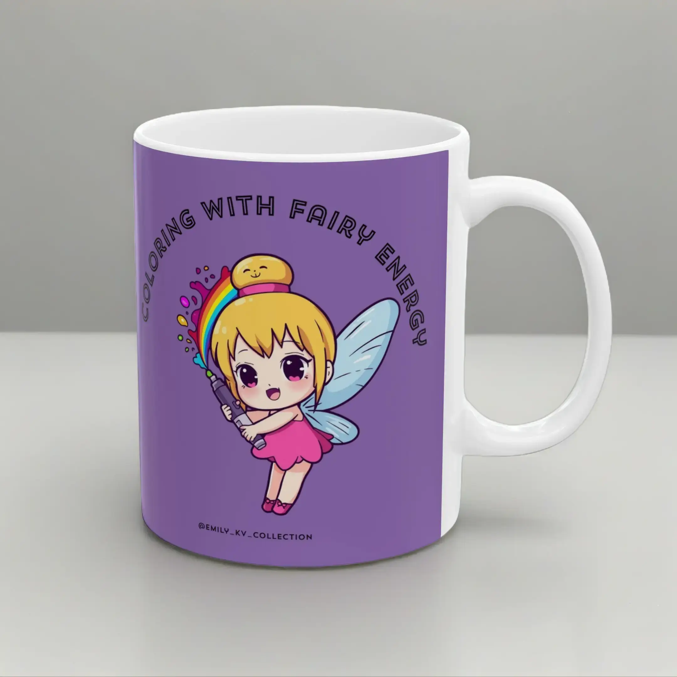 Coloring with Fairy Energy Mug | Cute Fairy Cartoon 11oz Ceramic Coffee Cup - PURPLE