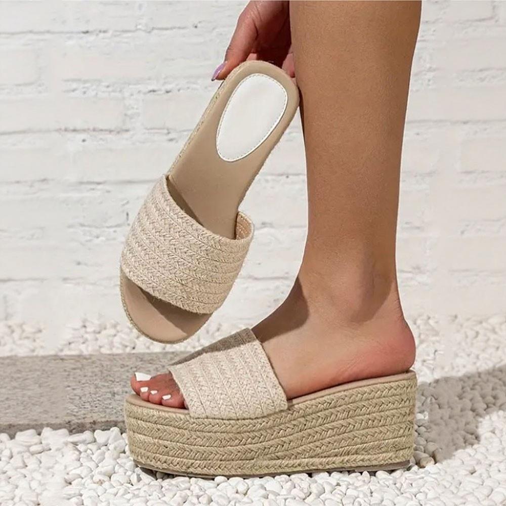 CYNLLIO Womens Espadrille Slide Sandals Platform Wedge Heels Rounded Toe Easy Slip On Comfy Raffia Mule Casual Beach Straw Daily Outing Shoes