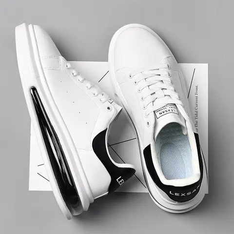 Men's Lace-Up All-Match Sneakers - Comfortable Breathable Shock-Absorbing Antimicrobial Athletic Running Shoes for Daily Travel, Gym-To-Casual Use (White Versatile, Black Sports Styles)