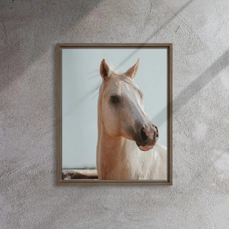 Horse Wall Art – Framed Palomino Horse Photo, Rustic Western Decor, Farmhouse Animal Photography, Framed Canvas, Ranch Animals, Horse