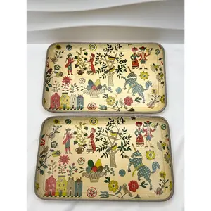 Vintage Colonial Unicorn Design Alcohol Proof Paper Mache Tray - Made in Japan - MCM