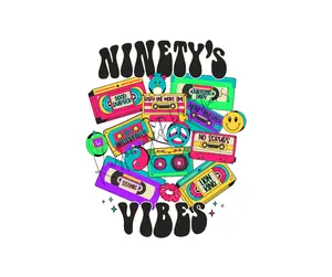 Ninety's Vibes • T-shirt Tee Shirt Comfortable Unisex Top Casual Sublimation Graphic Cassette Tapes 90's 90s Baby