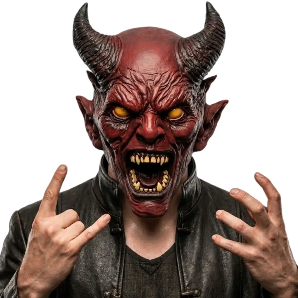 Adult Realistic Devil Latex Mask with Horns - Comfortable Full Face Adult Masks with Eye Coverage, Universal Size Scary Red Demon Headpiece, Occasion-Focused Creepy Monster Accessory for Halloween Cosplay Events