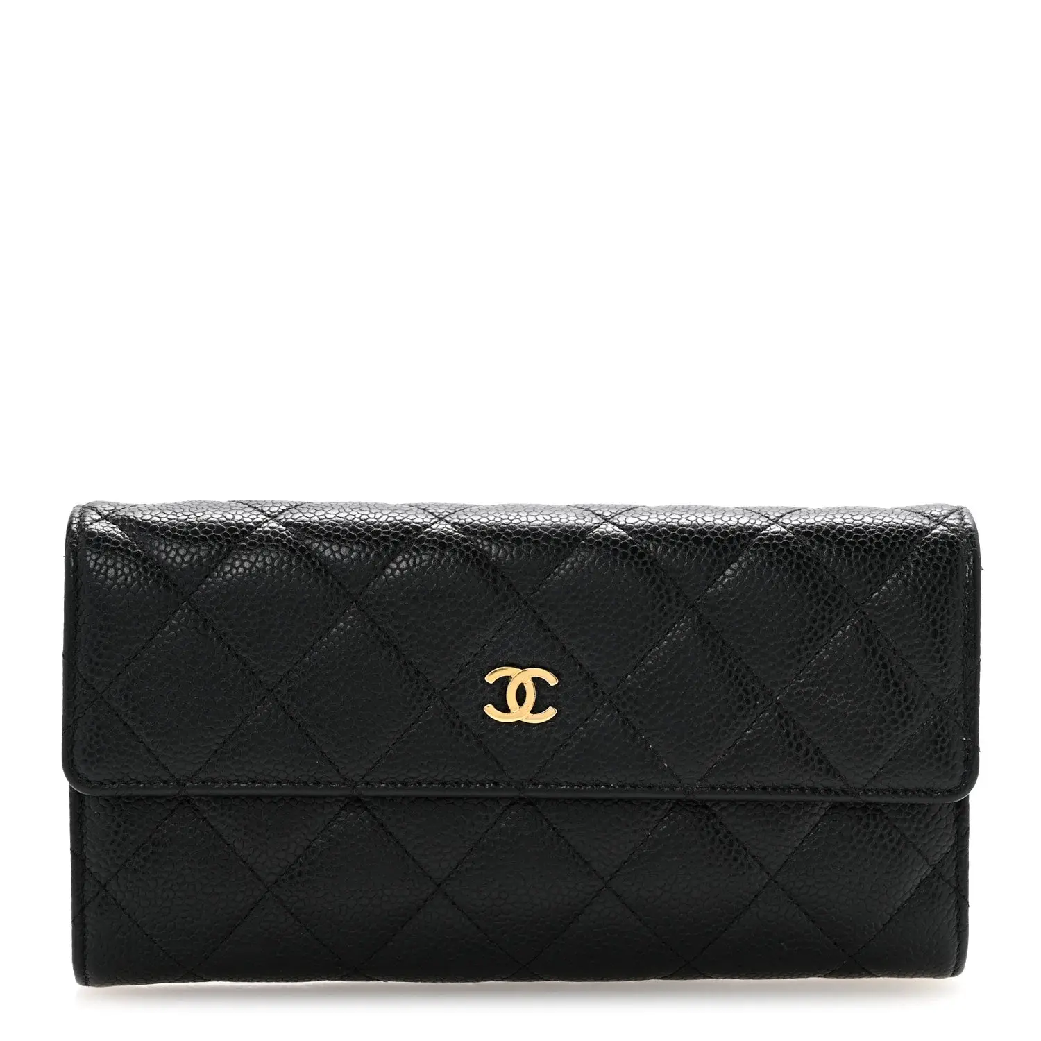 Pre-owned CHANEL Leather Small leather goods Caviar Quilted Large Gusset Flap Wallet Black