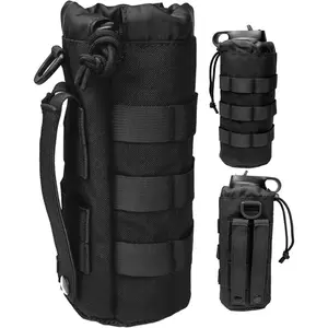 Tactical MOLLE Bottle Pouch Bag, Travel Sports Molle Water Bottle Holder with Drawstring Open Top and Mesh Bottom
