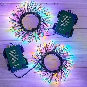 10 FT 120LED Battery Powered String Lights, Multicolor Cluster with Timer and 8 Modes, Green Wire Twinkle Lights for DIY Outdoor Wreath and Wedding Decor, Waterproof and Energy Efficient