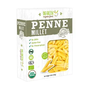 BIG GREEN Organic Millet Pasta 250g - Gluten-Free, No Additives, USDA Certified Italian Macaroni for Healthy Eating