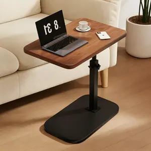 C Shaped Side Table with 360° Swivel Tray, Height Adjustable, Sturdy MDF Tabletop & Metal Frame, Multi-Function Laptop Desk for Bedside, Sofa Side, Living Room & Small Spaces