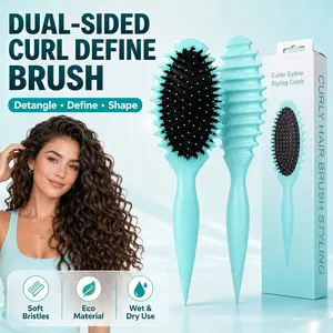 1PC Curl Defining Styling Brush, Dual-Sided Curly Hair Brush for Wet & Dry Hair, Detangling Comb with Soft Bristles & Wave Edge Design for Curl Clumps, Hair Separation, Volume & Daily Styling