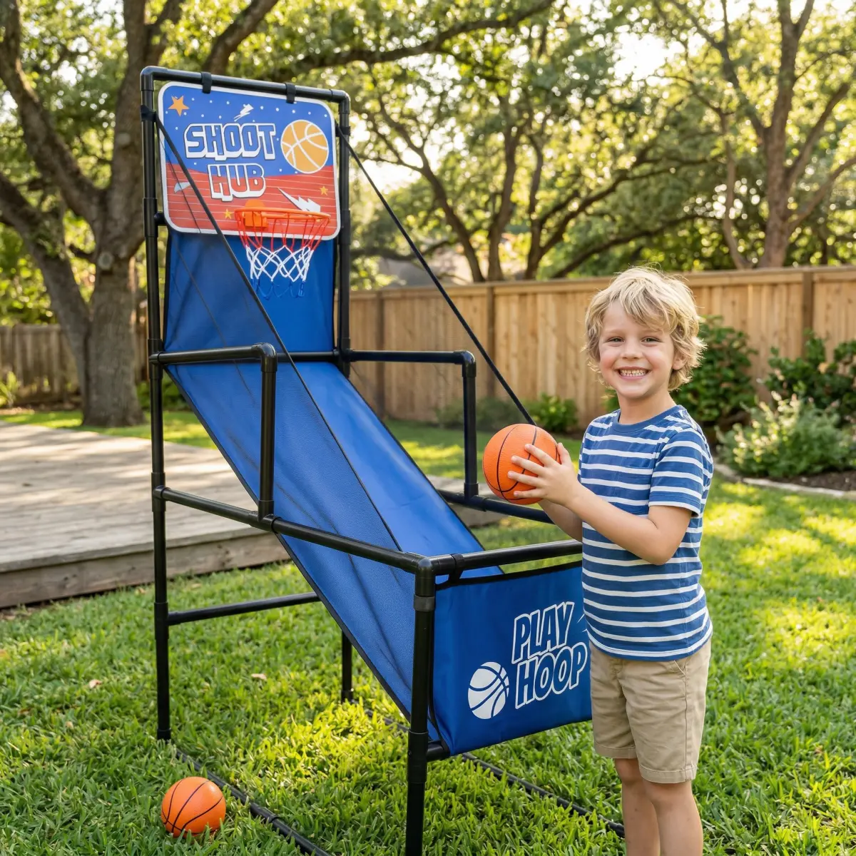 Kids Single Shot Basketball Arcade Game, Indoor Basketball Hoop with 2 Balls & Pump, Foldable Stand for Toddlers & Children   WL
