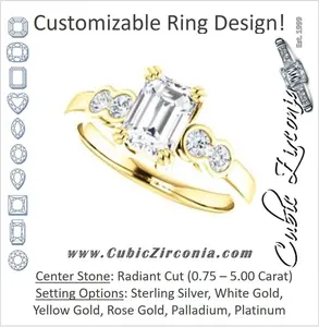 Cubic Zirconia Engagement Ring- The Yucsin (Customizable Radiant Cut Five-stone Design with Round Bezel Accents)