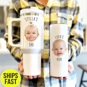 Custom Baby Face Tumbler, Personalized Baby Face Photo Travel Tumbler, Custom Kids Photo Mothers Day Tumbler, Kids Face Photo Cup For Dad