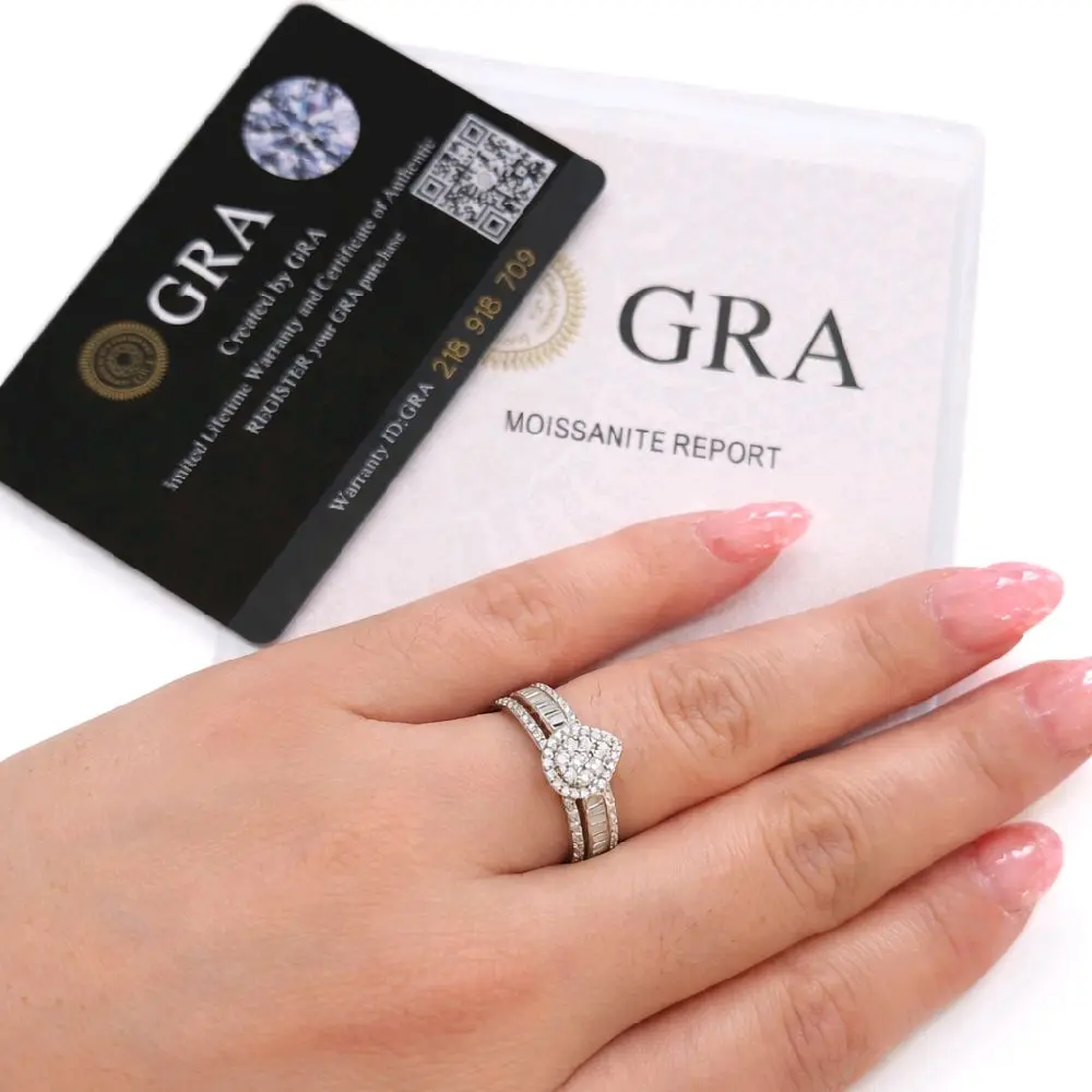 GRA Anillo en Forma de Gota Plata 925 con Piedras Moissanite Certificado GRA Joyería de Lujo medida 7