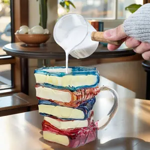 Painted Book Mug, 3D Painted Glass Coffee Cup, Unique Books Stack Design, Classic Perfect Gift for Literature Lovers Daily Use, Funny Accent Mug, Random Color, Drinkware