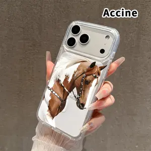 Magnetic Phone Case for iPhone 16 Pro Max Plus 15 14 13 12 11 E Majestic Horse Spirit  Printed Clear Acrylic All Coverage Cover Support Wireless Charging