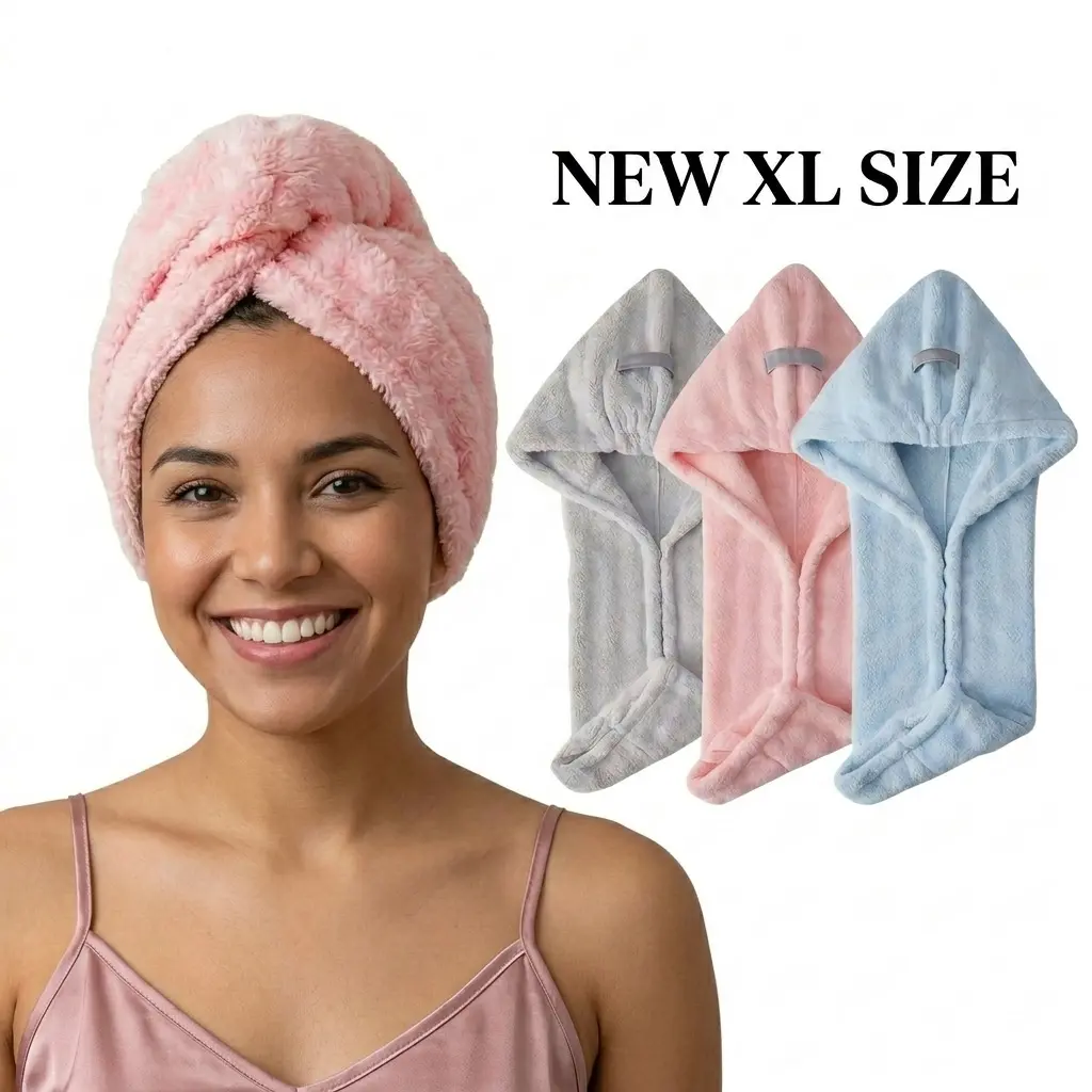 Upgraded XL Microfiber Hair Towel Wrap, Ultra Absorbent Fast Drying Hair Turban, Large 11×31.5 Inch Towel for Long, Thick & Curly Hair