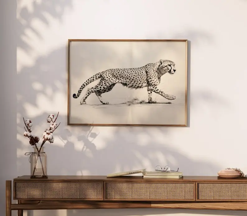 Cheetah Print, Retro Vintage Cheetah Print Poster, Vintage Wall Art, Eclectic Wall Decor, Retro Cheetah Art, Animal Prints
