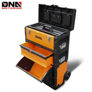 New Package 3-Tier Stackable Separate Hand Case Tool Boxes Trolley Set, 633mm X 490mm X 230mm, Orange