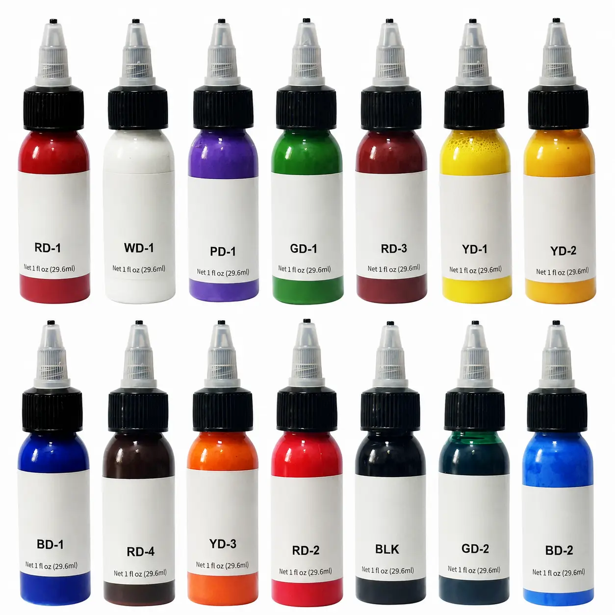 Tattoo Ink Set, 14 Vibrant 1oz Colors - Long-Lasting, Non-Toxic Pigments with Easy Pouring Twist Caps, Suitable for All Skin Types, Color Correction