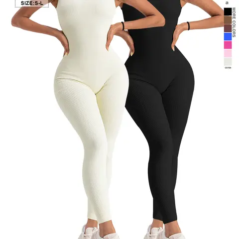 Women's Seamless One-Piece Hip Lift Crew Neck Tummy Control Jumpsuit with Tank Top, Yoga Jumpsuit, Workout Jumpsuits, Dance & Fitness & Workout Set, Stretch Sportswear for Outdoor Activities, All Season Activewear