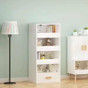 4-Tier Freestanding Bookshelf with 3 Sliding Drawers and 1 Bottom Drawer
