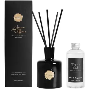 Reed Diffuser Set-Oud&Bergamot- Scent, Long-Lasting Evaporation with  Reed Sticks & Essential Oils, Elegant  for Bathroom Bedroom Office Decor Air -Ideal Gifts