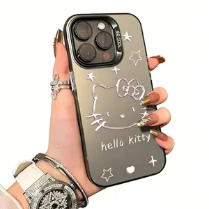 Phone case: Sanrio Hello Kitty colorful pattern phone case with silvery lines, compatible with iPhone 7/8/SE2/SE3/7 Plus/8 Plus/X/XS/XR/XS Max/11/11 Pro/11 Pro Max/12/12 Pro/12 Pro Max/13/13 Pro/13 Pro Max/14/14 Pro/14 Pro Max/14 Plus/15/15