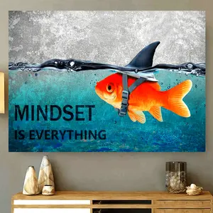 A Canvas Painting Featuring an Inspirational Shark And Goldfish, Perfect for Decorating Offices, Bedrooms, And Bathrooms. This Fun And Creative Wall Art Is Suitable for Home Spaces Like Bedrooms, Kitchens, Living Rooms, And Bathrooms