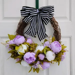 Lavender Purple Peony Spring Grapevine wreath for front door front porch decor, Easter Wreath, Guft for Mother's Day Wreath