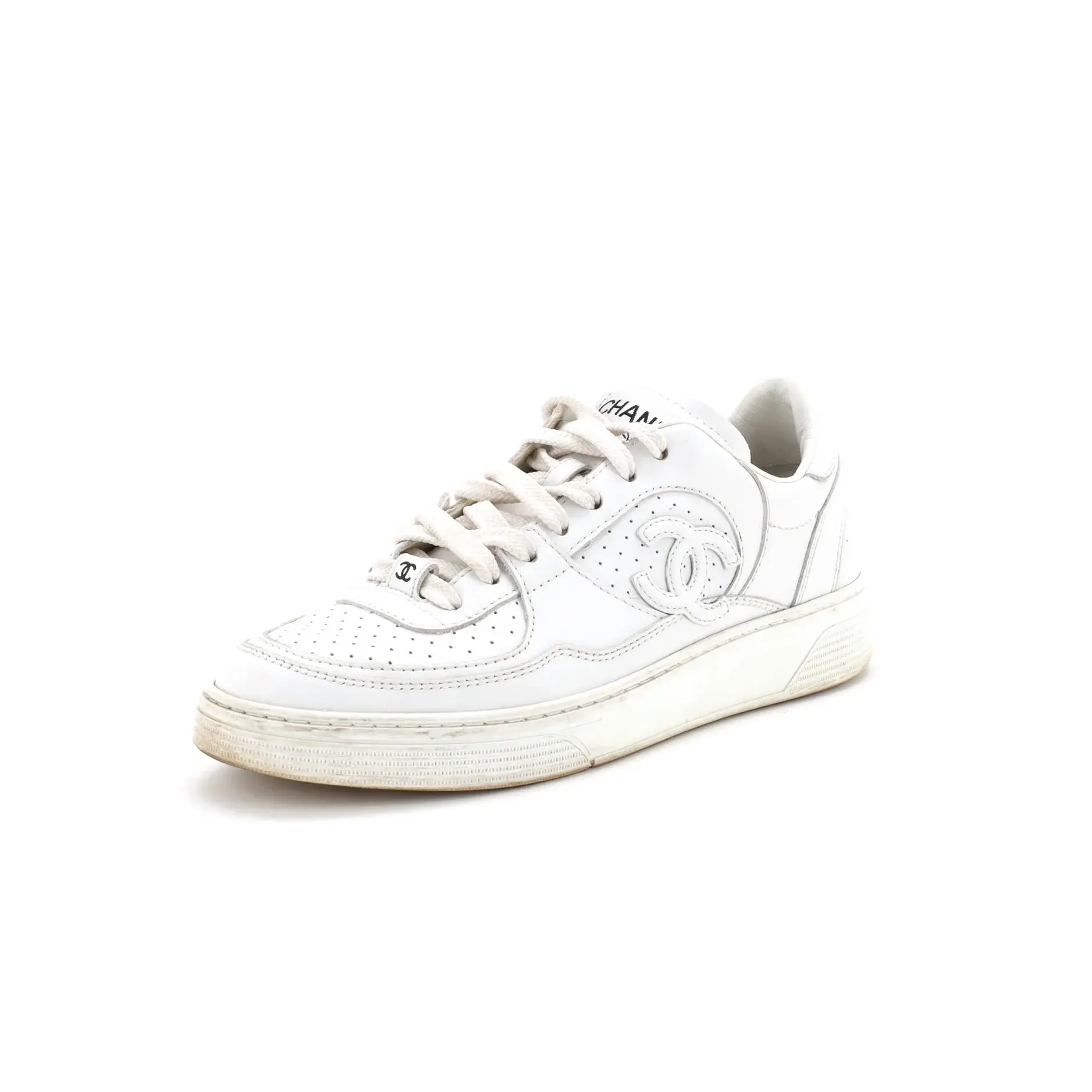 Pre-owned Chanel Women's CC Low-Top Sneakers Perforated Leather by Rebag