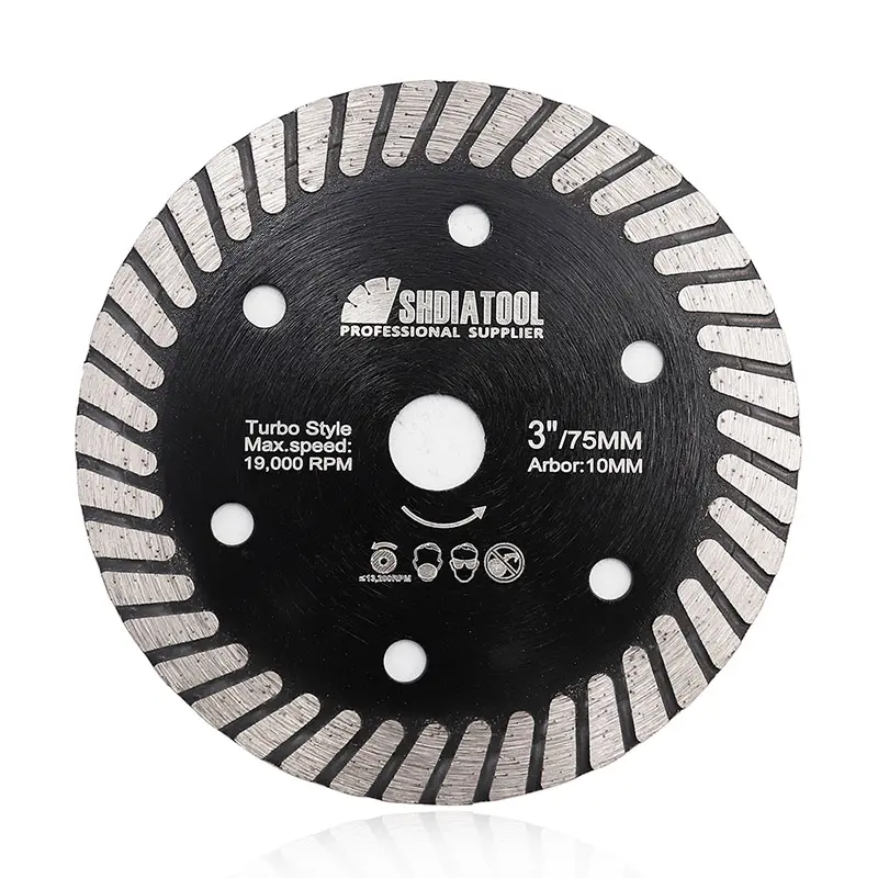 SHDIATOOL Turbo Style 3" Diamond Saw Blade, 2Pcs Dry Cutting Disc with 3/8" Arbor for Ceramic, Hard Porcelain, Glazed Tiles