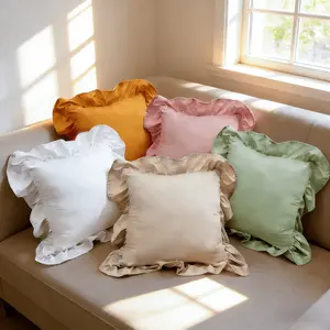 Romantic Vintage French Ruffled Pillow, Includes Filling, Soft Comfortable Polyester Fiber, Square Cushion, Princess Style Home Decor Gift, Sofa Cushion