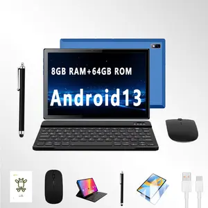 10.1-inch tablet Android 13 8GB RAM 64GB ROM Android tablet with keyboard, leather case, mouse, touch screen, pen for calling tablet, dual SIM card slots supporting TF card, expandable 6000mAh battery