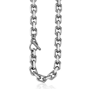 Hermah 9mm width Rolo Cable Chain Necklace For Men Boys Silver Color Stainless Steel Link Chain Toggle Clasp 18-24inch HipHop Cool Jewelry Gifts