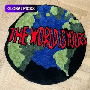 The World Is Yours Letter Pattern Round Rug, 1 Count Non-slip Soft Home Decor Floor Decorative Rugs, Multipurpose Use Decorative Carpet for Home Living Room Bedroom Bathroom, Bathroom Accessories, Room Decor for Men, Earth Pattern Rug