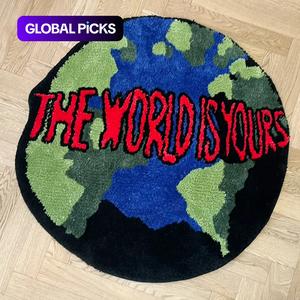 The World Is Yours Letter Pattern Round Rug, 1 Count Non-slip Soft Floor Mat, Decorative Carpet for Home Living Room Bedroom Bathroom, Bathroom Accessories, Room Decor for Men