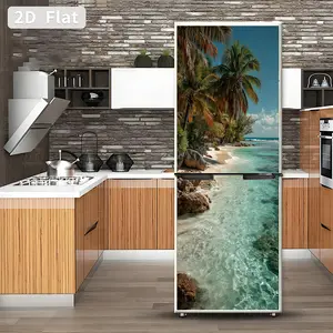 Self-Adhesive Refrigerator Stickers, Removable PVC Kitchen Decals, DIY Home Decor, Beach Theme, 30x180cm, Set of 2
