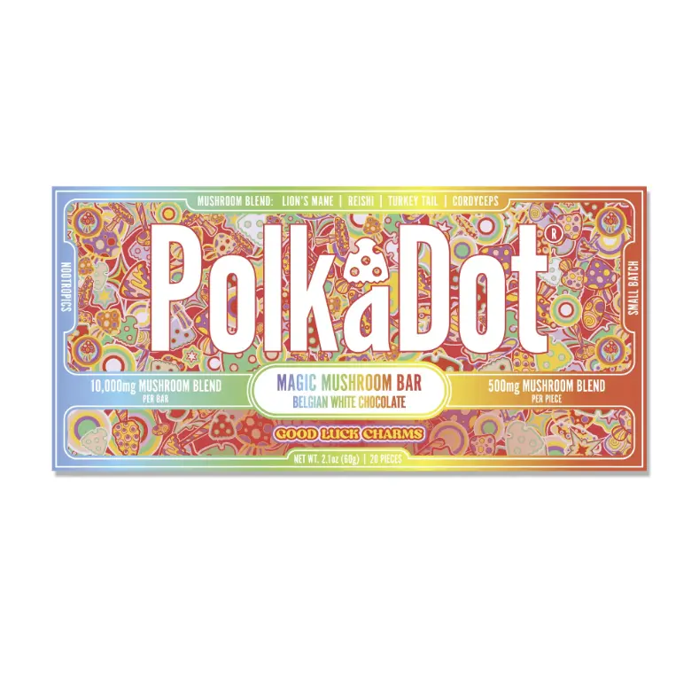 Polkadot Belgian Chocolate, Good Luck Charms, 20 Count, High Potency Plant-based Mushroom Snack, Cereal, 100% Organic, High-Quality Ingredients, Made in USA, All Natural, Healthy Chocolate, 20 Piece Chocolate Bar