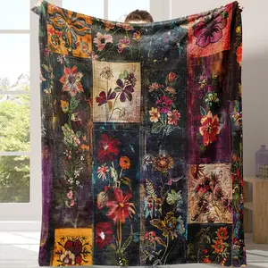 Floral Pattern Blanket, Soft Comfortable Cozy Throw Blanket, Warm Nap Blanket for Home Office Travel Outdoor Camping, Gift for Friend
