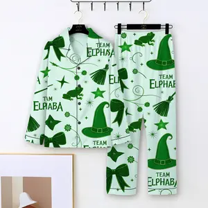 Wicked Pajama Set, Glinda & Elphaba Inspired Sleepwear, Pink Green Bows Long Sleeve Loungewear, Witchy Feminine Pajamas Gift, Halloween Gift