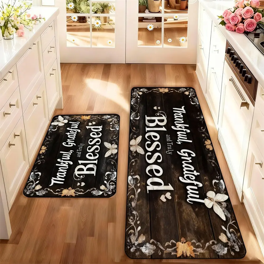 Kitchen Mat, 2pcs Vintage Wooden Floor Pattern Kitchen Rug, Non-slip Kitchen Mat, Kitchen Decor, Home Decor